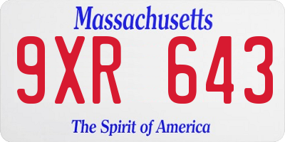 MA license plate 9XR643