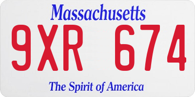 MA license plate 9XR674