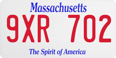 MA license plate 9XR702