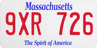 MA license plate 9XR726