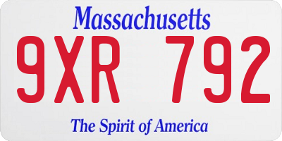 MA license plate 9XR792
