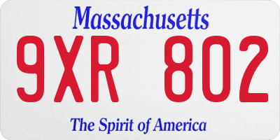 MA license plate 9XR802