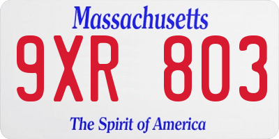 MA license plate 9XR803