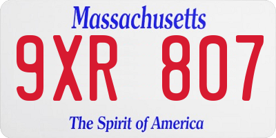 MA license plate 9XR807