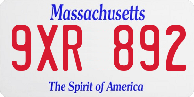 MA license plate 9XR892