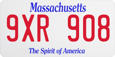 MA license plate 9XR908
