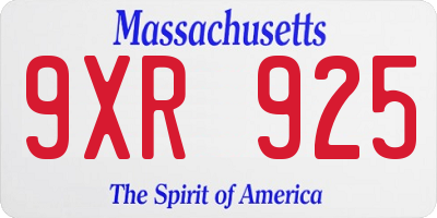 MA license plate 9XR925