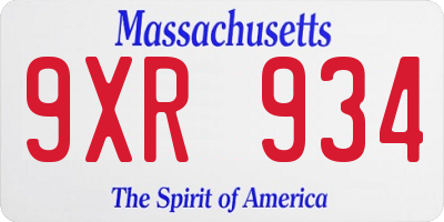 MA license plate 9XR934