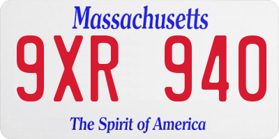 MA license plate 9XR940