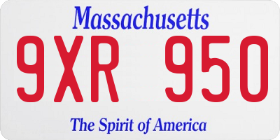 MA license plate 9XR950