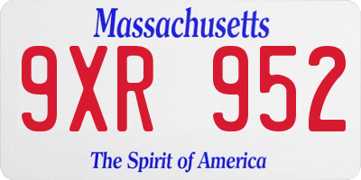 MA license plate 9XR952