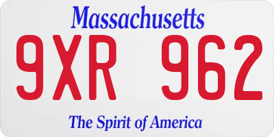 MA license plate 9XR962
