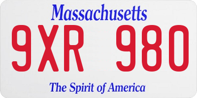 MA license plate 9XR980