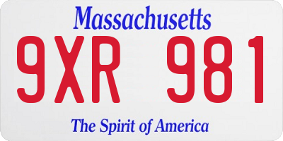 MA license plate 9XR981