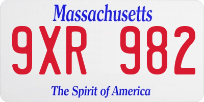 MA license plate 9XR982
