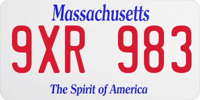MA license plate 9XR983