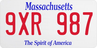 MA license plate 9XR987