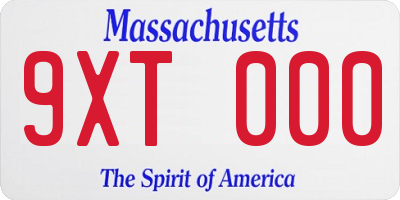 MA license plate 9XT000