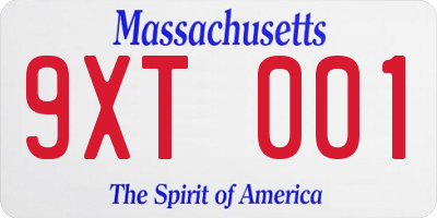 MA license plate 9XT001