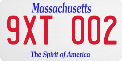 MA license plate 9XT002