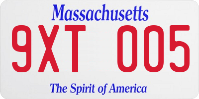 MA license plate 9XT005