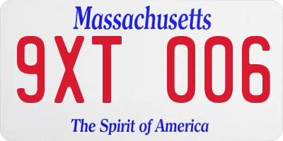 MA license plate 9XT006