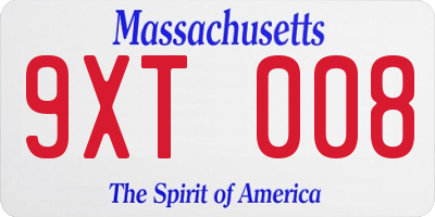 MA license plate 9XT008