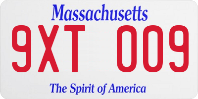 MA license plate 9XT009