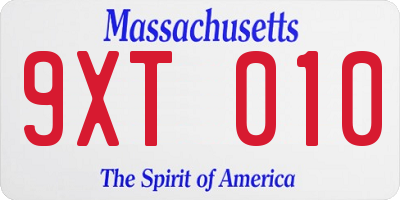 MA license plate 9XT010