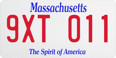 MA license plate 9XT011