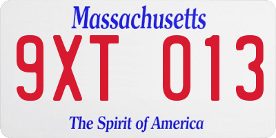 MA license plate 9XT013