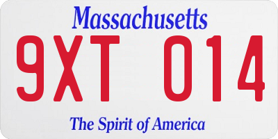 MA license plate 9XT014