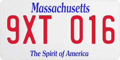 MA license plate 9XT016