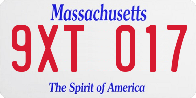 MA license plate 9XT017