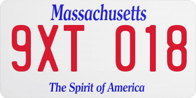 MA license plate 9XT018