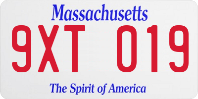 MA license plate 9XT019