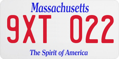 MA license plate 9XT022