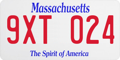 MA license plate 9XT024