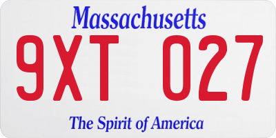 MA license plate 9XT027