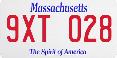 MA license plate 9XT028