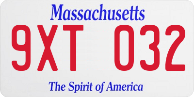 MA license plate 9XT032
