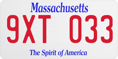 MA license plate 9XT033