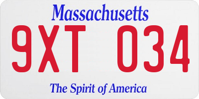 MA license plate 9XT034