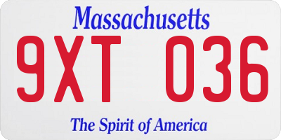 MA license plate 9XT036