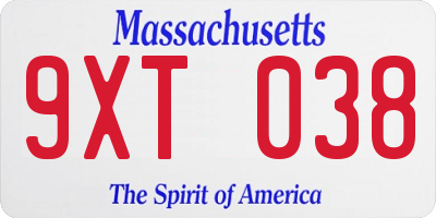 MA license plate 9XT038
