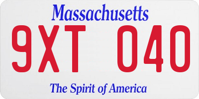 MA license plate 9XT040