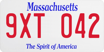 MA license plate 9XT042