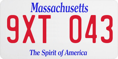 MA license plate 9XT043