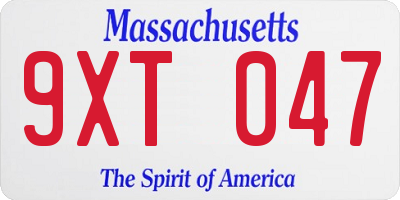 MA license plate 9XT047