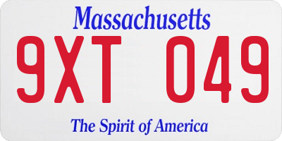 MA license plate 9XT049